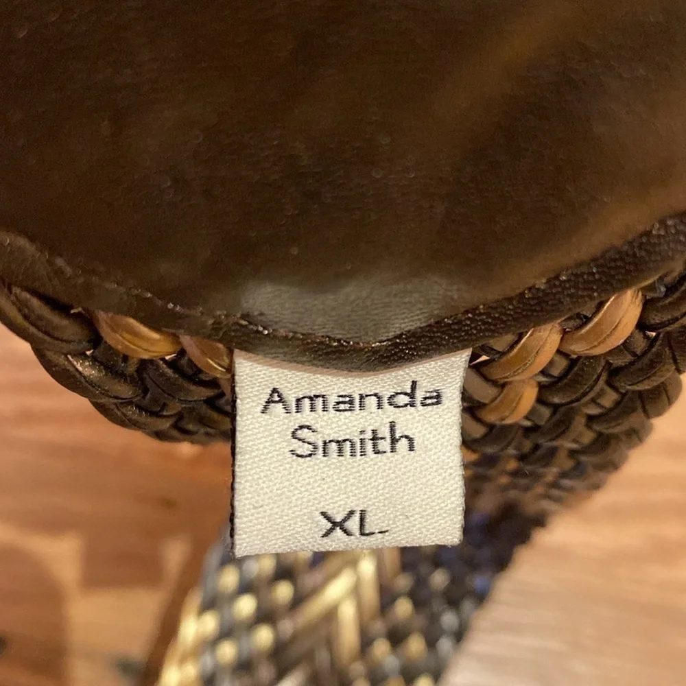 Amanda Smith Metallic Bronze Pewter Gold Snakeskin Effect Woven Wise Belt XL